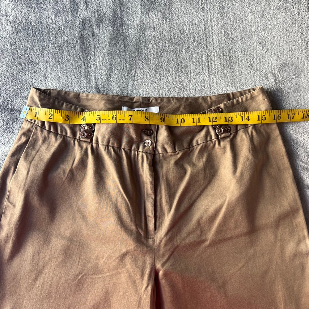 Cotton Women Camel Tan Wide Leg Crapis Button Detail Size 10 Stretch - Picture 5 of 7